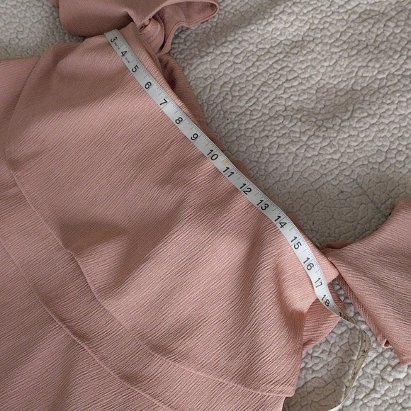 Keepsake Small Butterfly Off Shoulder Blush Pink Textured Mini Dress w/ Pockets - Picture 5 of 15